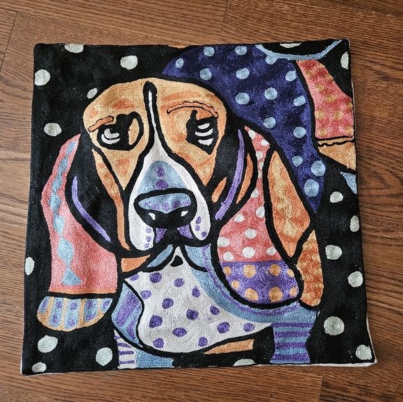 Hand Embroidered Dog Throw Pillow Cover Silk Kazakhstan - Picture 1 of 8